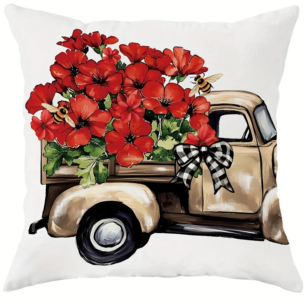 1pcs home decoration pillow cover, truck red flower sweet home design, living room sofa cushion cover, bedroom room decoration